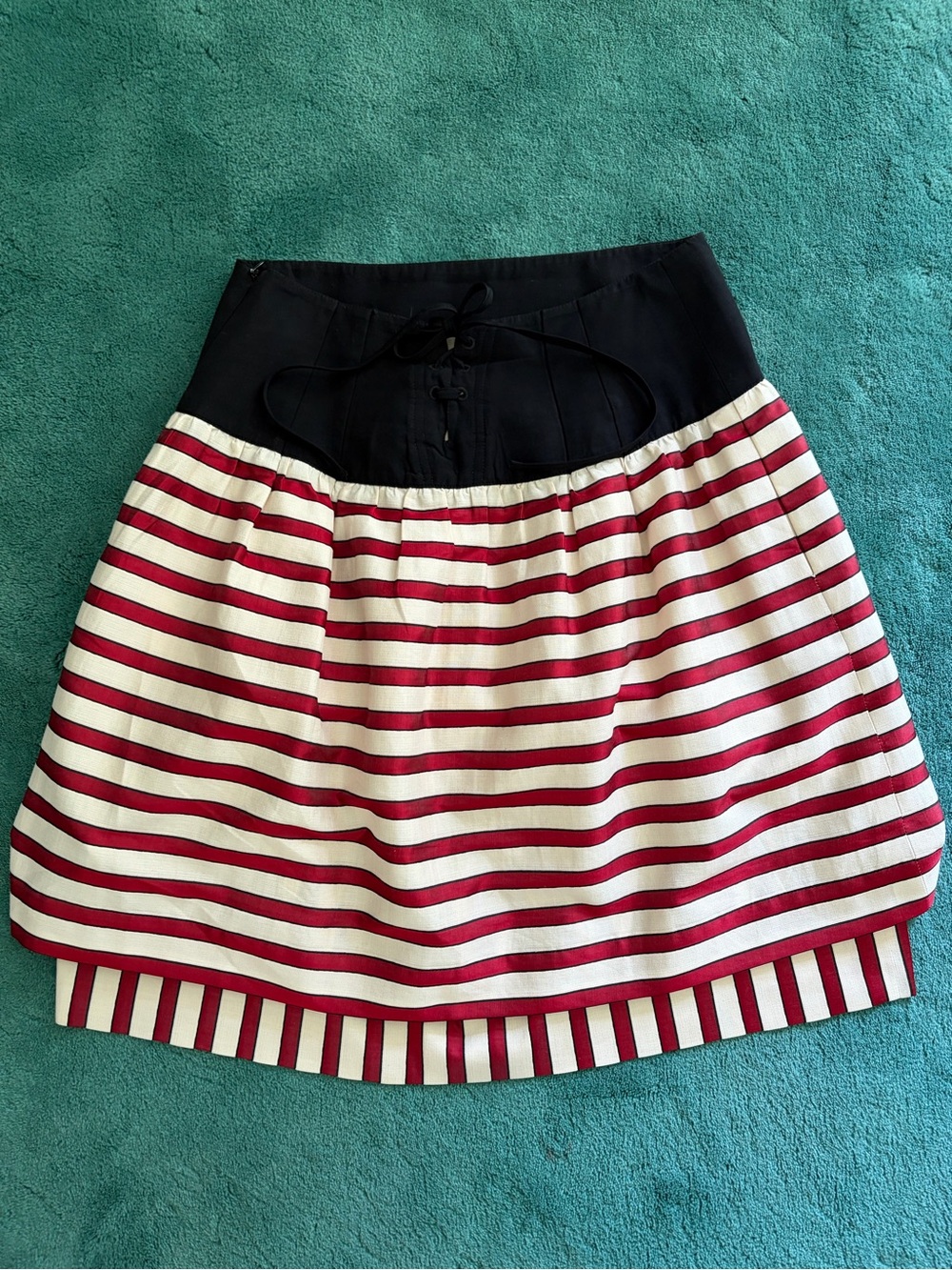 FENDI Striped Circle Skirt with Black Waistband - Red & Cream, Size 40 - Picture 4 of 5